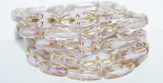 Boat Oval Pressed Glass Beads With Decor, (8702 54202), Glass, Czech Republic