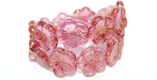Round Flower Hibiskus Pressed Glass Beads, Crystal Luster Red Full Coated (30 14495), Glass, Czech Republic