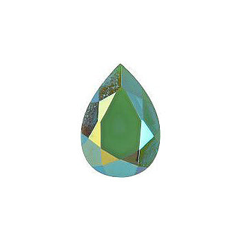 Pear Faceted Pointed Back (Doublets) Crystal Glass Stone, Light Green 3 Opaque With Ab, Polished (54022-Abp), Czech Republic