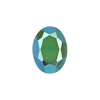 Oval Faceted Pointed Back (Doublets) Crystal Glass Stone, Light Green 3 Opaque With Ab, Polished (54022-Abp), Czech Republic