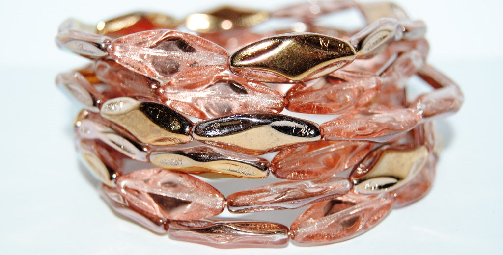 Faceted Oval With Star Pressed Glass Beads, Transparent Pink 27101 (70100 27101), Glass, Czech Republic