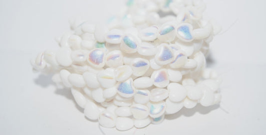 Heart Pressed Glass Beads, White Ab (2010 Ab), Glass, Czech Republic