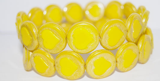 Table Cut Round Beads With Heart, Yellow Hematite (83120 14400), Glass, Czech Republic