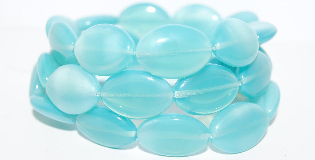 Oval Pressed Glass Beads, Opal Aqua (61000), Glass, Czech Republic