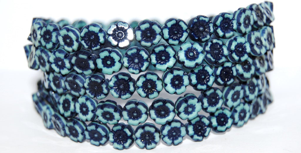 Table Cut Round Beads Hawaii Flowers, 57334 Matte (57334 M), Glass, Czech Republic