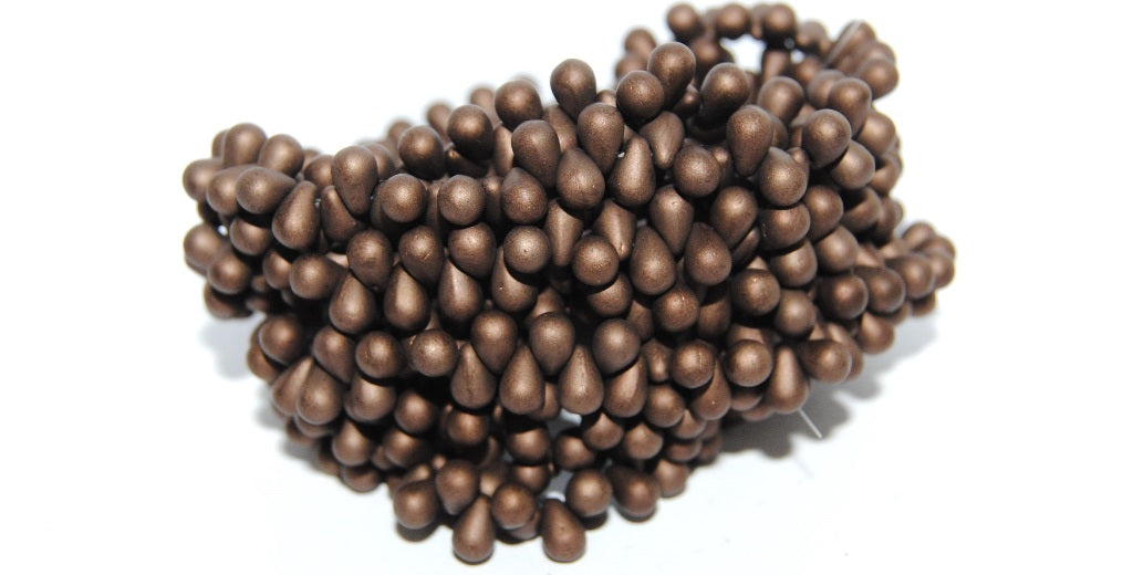 Pear Drop Pressed Glass Beads, Black Bronze Matte (23980 14415 M), Glass, Czech Republic