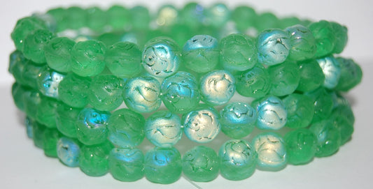 Round Rose Pressed Glass Beads, (50510 Ab), Glass, Czech Republic