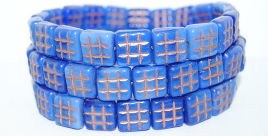 Square With 9 Squares Pressed Glass Beads, (32030 54200), Glass, Czech Republic