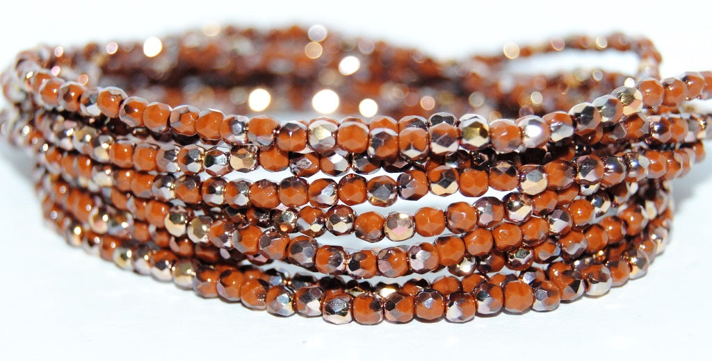 Fire Polished Round Faceted Beads, Opaque Brown 27101 (13610 27101), Glass, Czech Republic