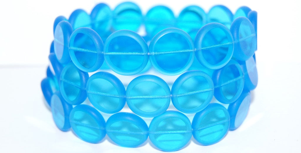 Table Cut Round Beads With Round, Transparent Aqua Matte (60040 M), Glass, Czech Republic