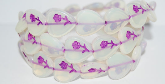 Heart Pressed Glass Beads With Flower, Beige 46420 (84000 46420), Glass, Czech Republic