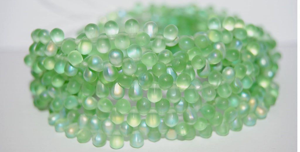 Pear Drop Pressed Glass Beads, Transparent Green Abm (50520 Abm), Glass, Czech Republic