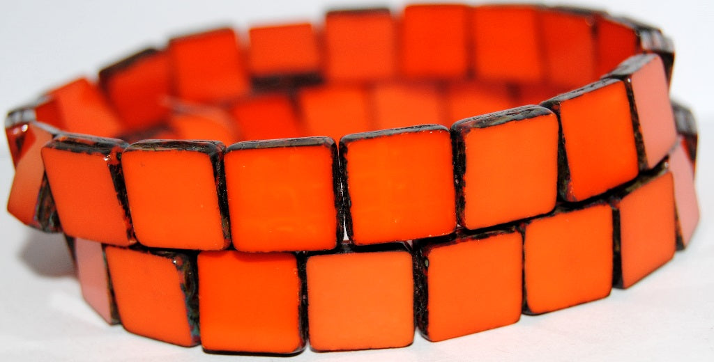 Table Cut Square Beads, 1313 Deep Orange  Travertin (1313 93140 86800), Glass, Czech Republic