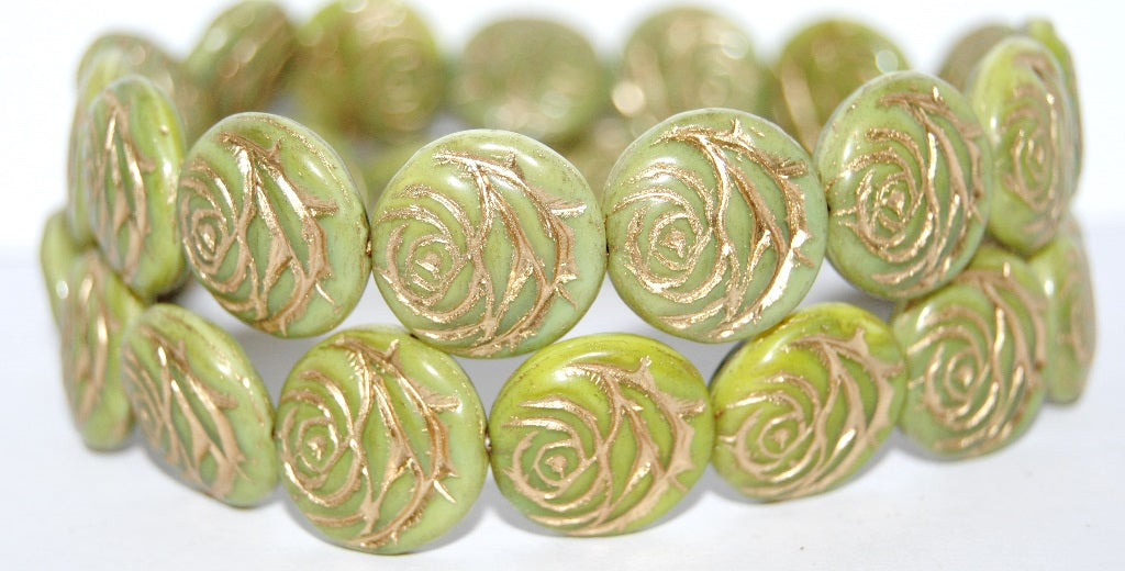 Round Flat Rose Flower Pressed Glass Beads, (87553 54202), Glass, Czech Republic