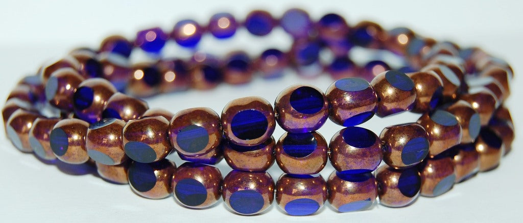 3-Cut Round Beads, Transparent Blue Bronze (30090 14415), Glass, Czech Republic