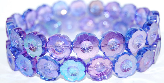 Table Cut Round Beads Hawaii Flowers, 48102 (48102), Glass, Czech Republic