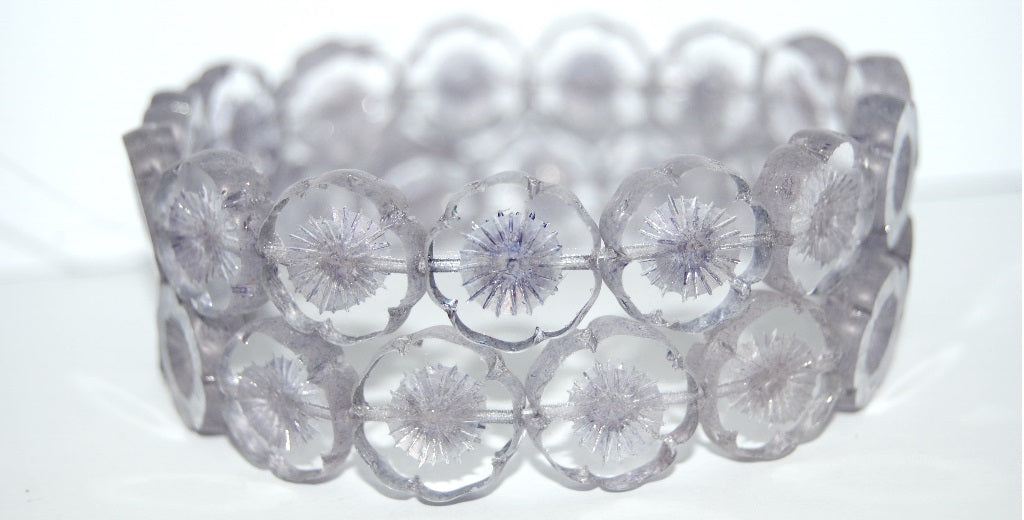 Table Cut Round Beads Hawaii Flowers, Crystal Purple (30 15726), Glass, Czech Republic