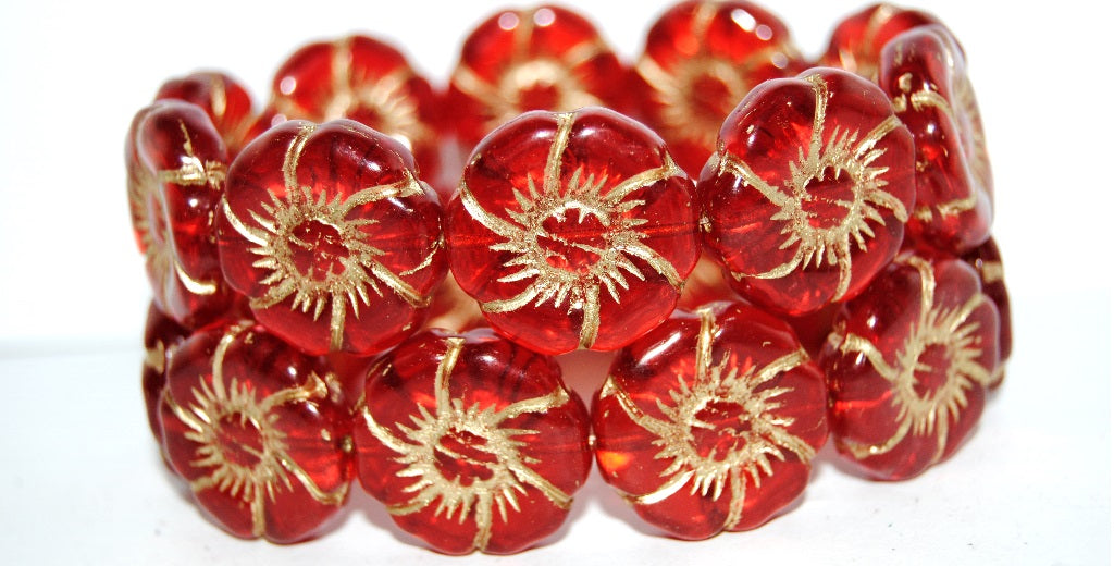 6-Petal Flower Pressed Glass Beads, Light Siam 54202 (90070 54202), Glass, Czech Republic