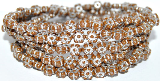 Hawaii Flower Pressed Glass Beads, Opaque Brown 54201 (13610 54201), Glass, Czech Republic