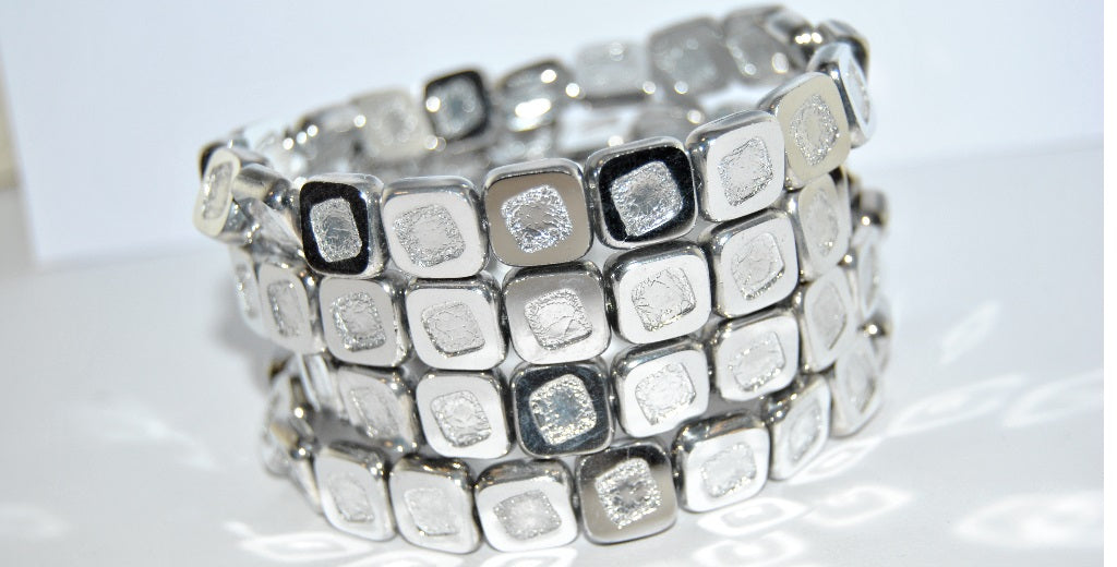 Table Cut Square Beads With Turned Square, Crystal Crystal Silver Half Coating 2Xside (30 27001 2Xside), Glass, Czech Republic