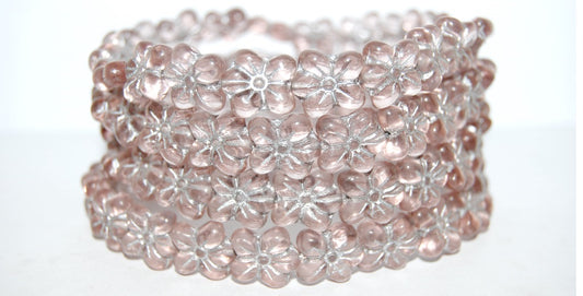 Flower Pressed Glass Beads, Transparent Pink 54201 (70110 54201), Glass, Czech Republic