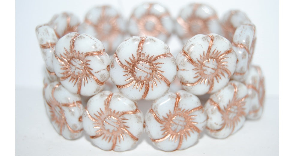 6-Petal Flower Pressed Glass Beads, White 54200 (2010 54200), Glass, Czech Republic