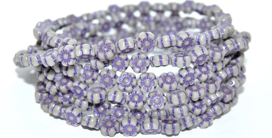 Hawaii Flower Pressed Glass Beads, Opaque Gray 43810 Metalic (43020 43810 Metalic), Glass, Czech Republic