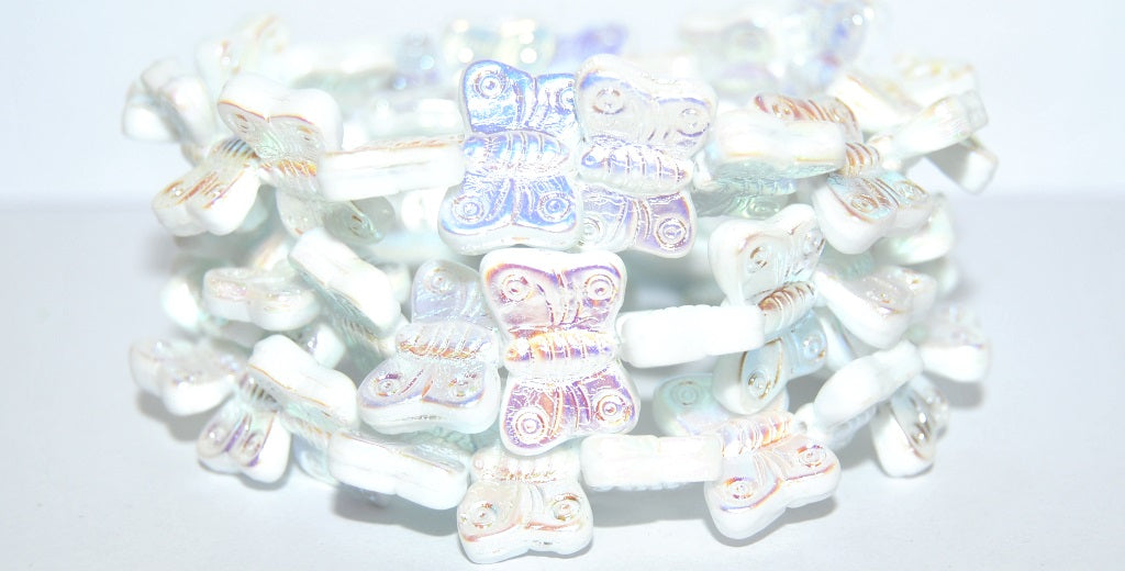 Butterfly Pressed Glass Beads, White Ab 2Xside (2010 Ab 2Xside), Glass, Czech Republic