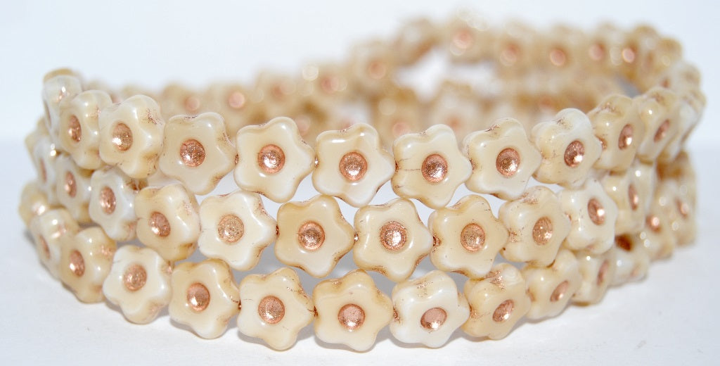 Simple Flower Pressed Glass Beads, Dark Beige 54200 (7193 54200), Glass, Czech Republic