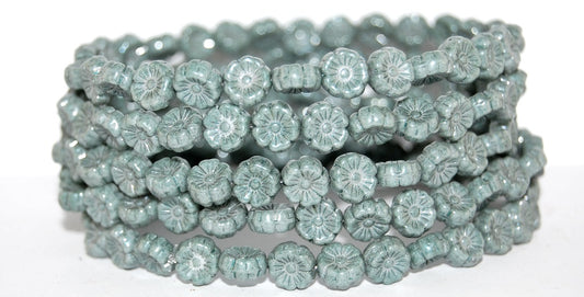 Hawaii Flower Pressed Glass Beads, Luster Green Full Coated (14459), Glass, Czech Republic