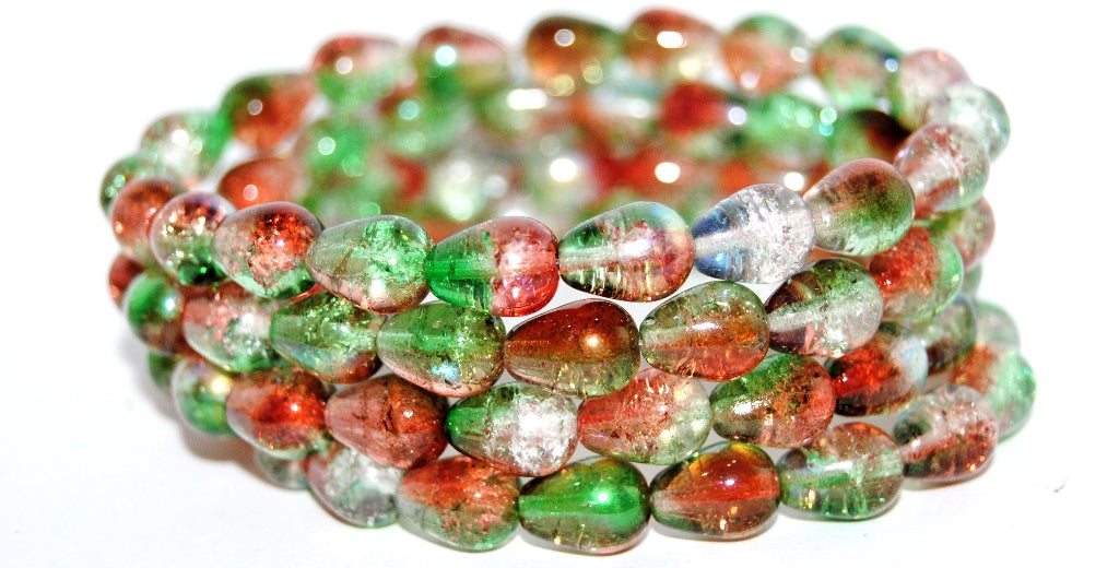 Pear Drop Pressed Glass Beads, (48117Crackle), Glass, Czech Republic