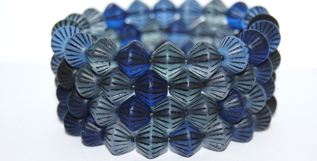 Lantern Bicone Pressed Glass Beads, Blue Mixed Colors 46769 (Blue Mix 46769), Glass, Czech Republic