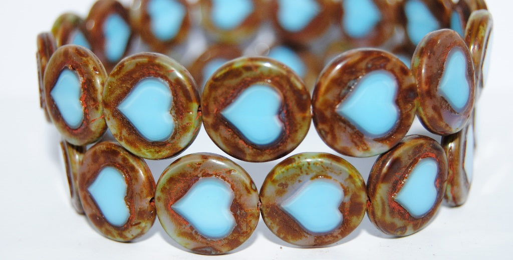 Table Cut Round Beads With Heart, 67713 Travertin (67713 86800), Glass, Czech Republic