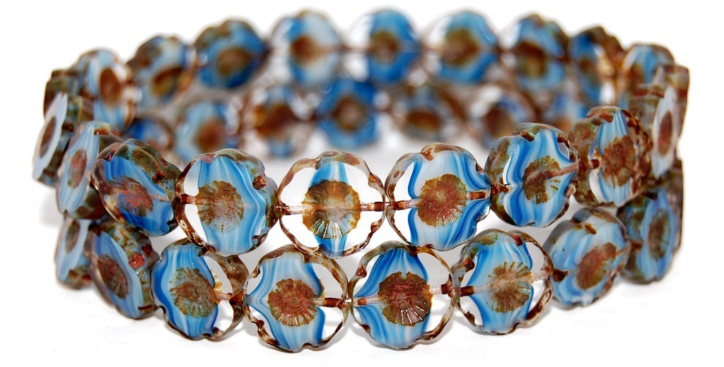 Table Cut Round Beads Hawaii Flowers, 65014 Travertin (65014 86800), Glass, Czech Republic