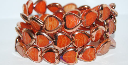 Table Cut Heart Beads, (Orange Opal 27101), Glass, Czech Republic