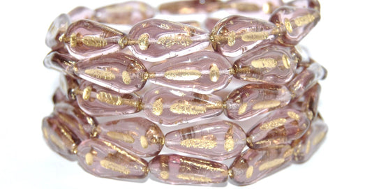 Flat Teardrop Pressed Glass Beads With Line, Transparent Light Amethyst 54202 (20040 54202), Glass, Czech Republic