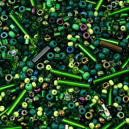 Small Rocailles, Seed Beads & Bugles 2-10mm Preciosa Ornela Czech Glass Beads (20g), Green Rocailles Mix