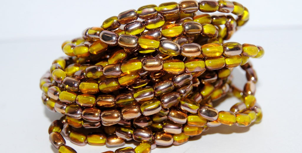 Olive Oval Pressed Glass Beads, Transparent Yellow 27101 (80010 27101), Glass, Czech Republic