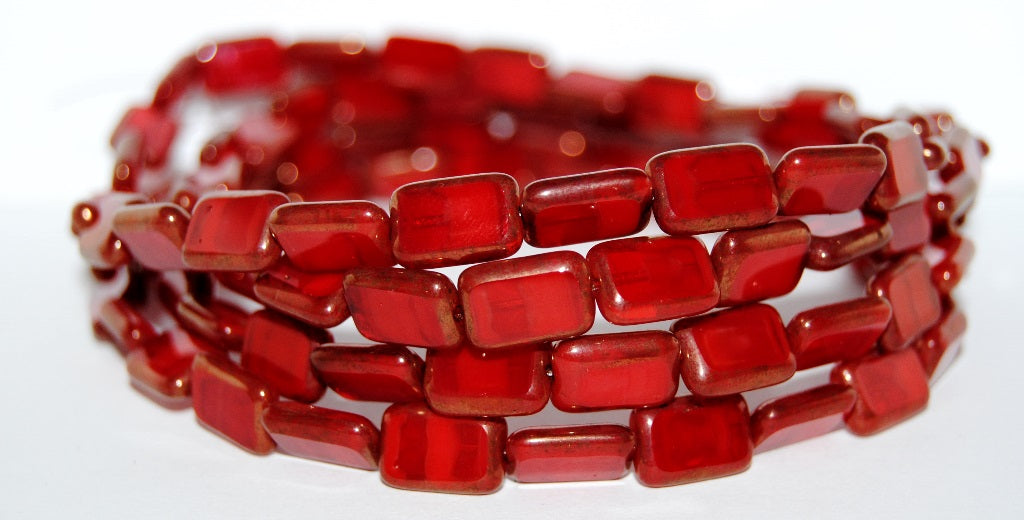 Table Cut Rectangle Beads, Opal Red Bronze (91250 14415), Glass, Czech Republic