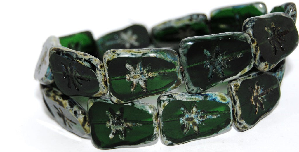 Table Cut Rectangle Beads With Dragonfly, Transparent Green 66800 (50130 66800), Glass, Czech Republic