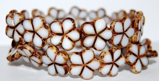 Table Cut Flower Beads, Dark Beige Travertin (7193 86800), Glass, Czech Republic