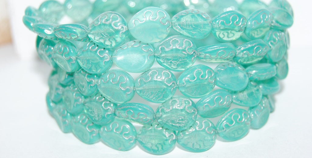 Tear Oval Pressed Glass Beads, Opal Aqua 54201 (61100 54201), Glass, Czech Republic