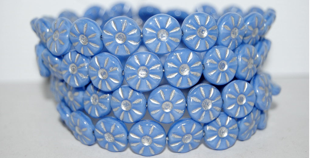 Flower Pressed Glass Beads, Opaque Blue 54201 (33030 54201), Glass, Czech Republic