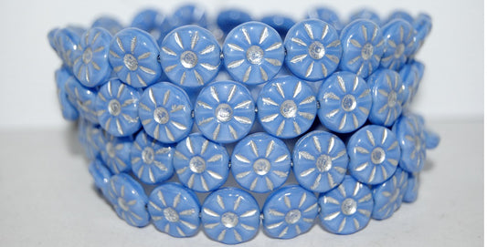 Flower Pressed Glass Beads, Opaque Blue 54201 (33030 54201), Glass, Czech Republic