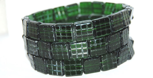 Table Cut Square Beads With Grid, Transparent Green Emerald Hematite (50150 14400), Glass, Czech Republic