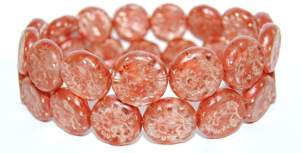 Round Flat With Flower Marguerite Pressed Glass Beads, Crystal Lava 43621 (30 Lava 43621), Glass, Czech Republic