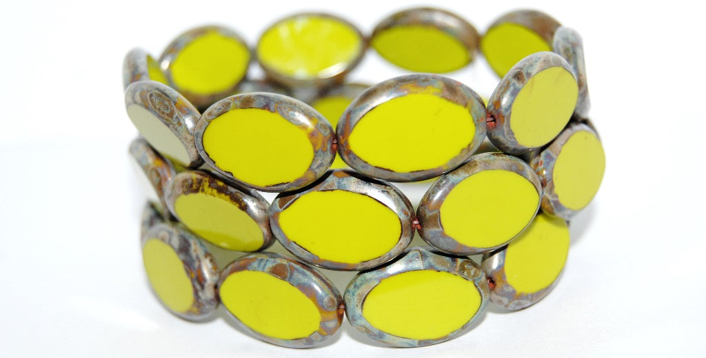 Table Cut Oval Beads Roach, Opaque Green 66800 (53400 66800), Glass, Czech Republic