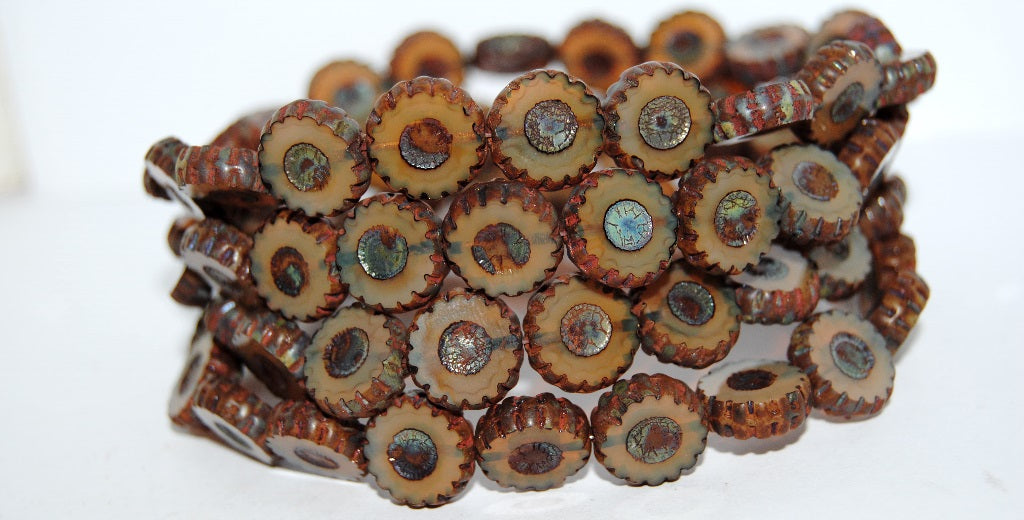 Table Cut Round Flower Beads Daisy, Opal Orange 43400 (11000 43400), Glass, Czech Republic