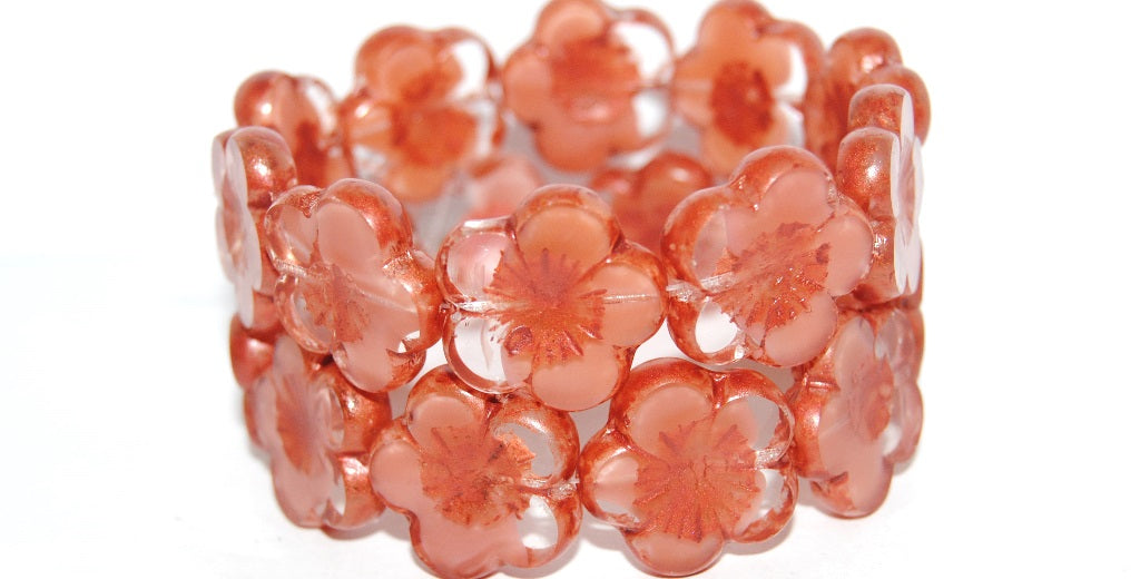 Table Cut Flower Beads Hibiscus, 21 Opaque Pink 43621 Lava Glass (21 76028 43621 Lava Glass), Glass, Czech Republic