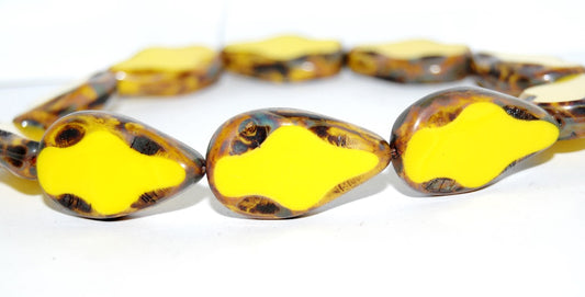 Table Cut Teardrop Beads, Yellow Travertin (83120 86800), Glass, Czech Republic